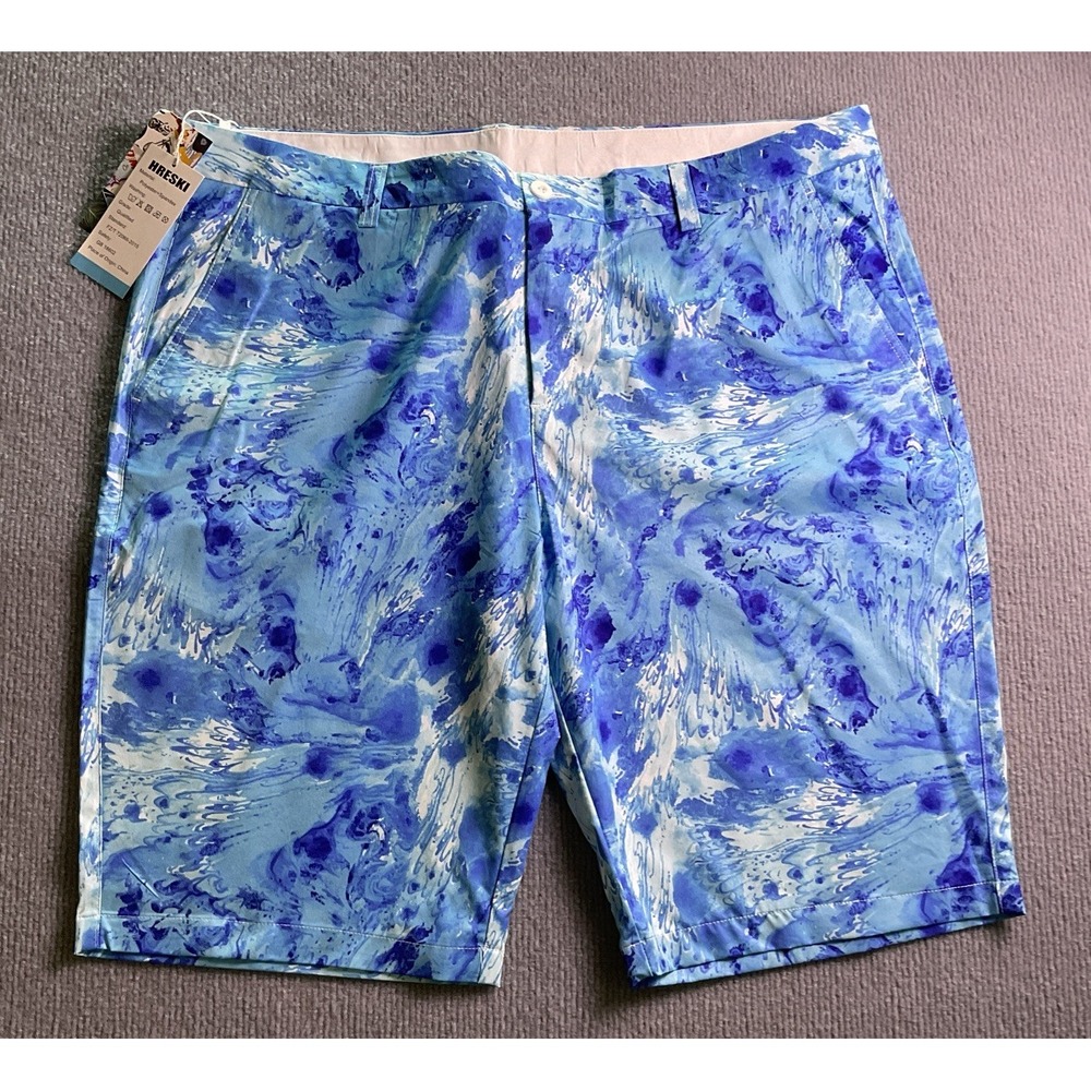 Hreski Golf Shorts Mens Size 40 Abstract Blue Watercolor Marble Straight Fit